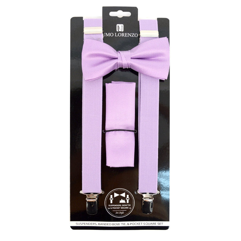 Men's Solid Color Clip-on Suspenders, Bow Tie and Pocket Square - BTHSU6308 - Bundle Bus