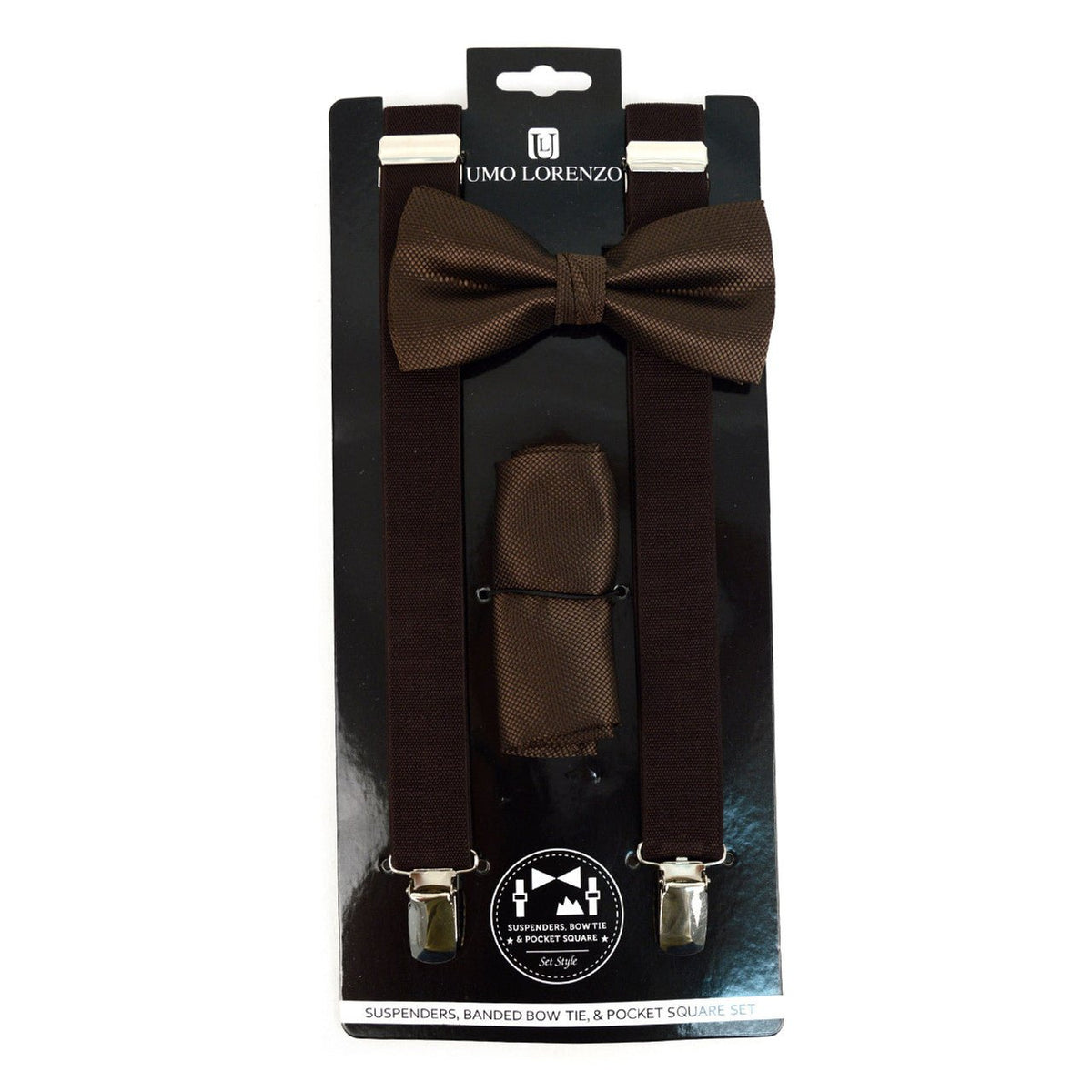 Men's Solid Color Clip-on Suspenders, Bow Tie and Pocket Square - BTHSU6308 - Bundle Bus