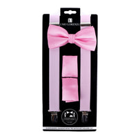 Men's Solid Color Clip-on Suspenders, Bow Tie and Pocket Square - BTHSU6308 - Bundle Bus