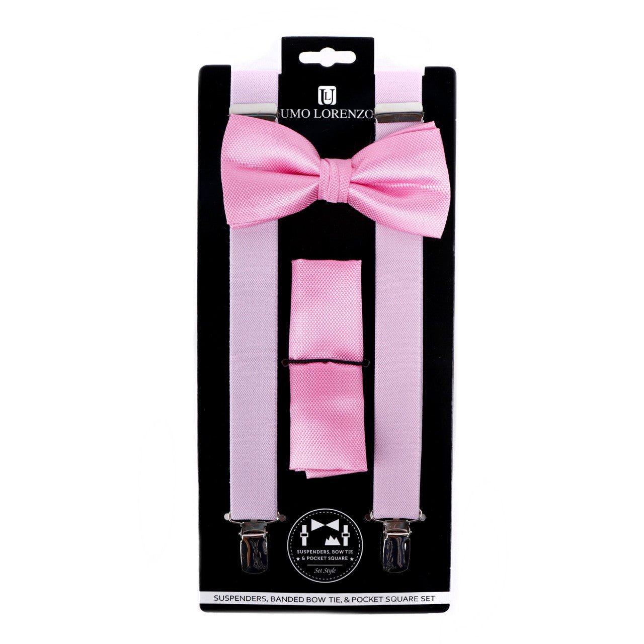 Men's Solid Color Clip-on Suspenders, Bow Tie and Pocket Square - BTHSU6308 - Bundle Bus