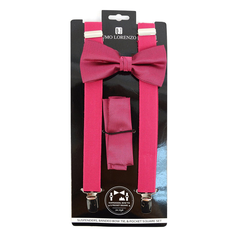 Men's Solid Color Clip-on Suspenders, Bow Tie and Pocket Square - BTHSU6308 - Bundle Bus