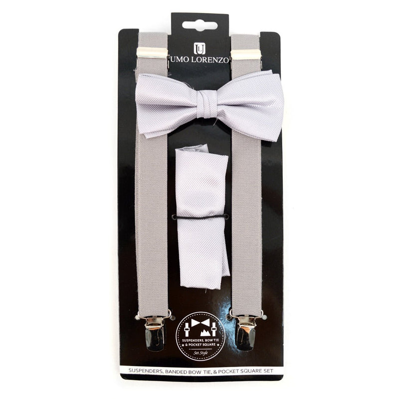 Men's Solid Color Clip-on Suspenders, Bow Tie and Pocket Square - BTHSU6308 - Bundle Bus