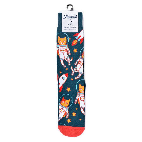 Men's Space Cats Novelty Socks - NVS19549-GRNV - Bundle Bus