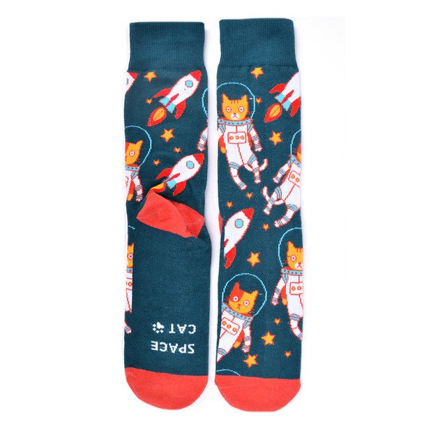 Men's Space Cats Novelty Socks - NVS19549-GRNV - Bundle Bus