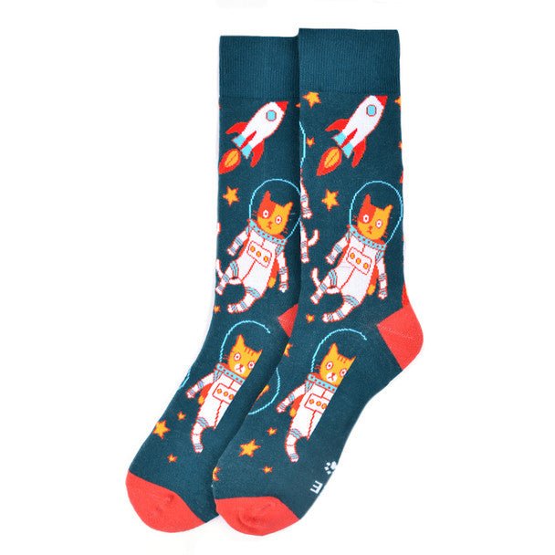 Men's Space Cats Novelty Socks - NVS19549-GRNV - Bundle Bus