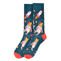 Men's Space Cats Novelty Socks - NVS19549-GRNV - Bundle Bus