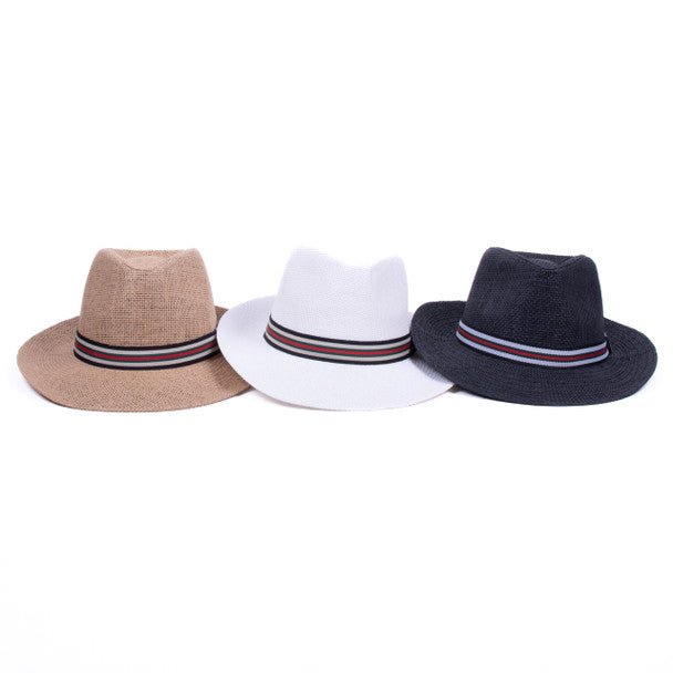 Men's S/S Tri-Color Banded Wide Brim Fashion Fedora Hat- FSS17128 - Bundle Bus