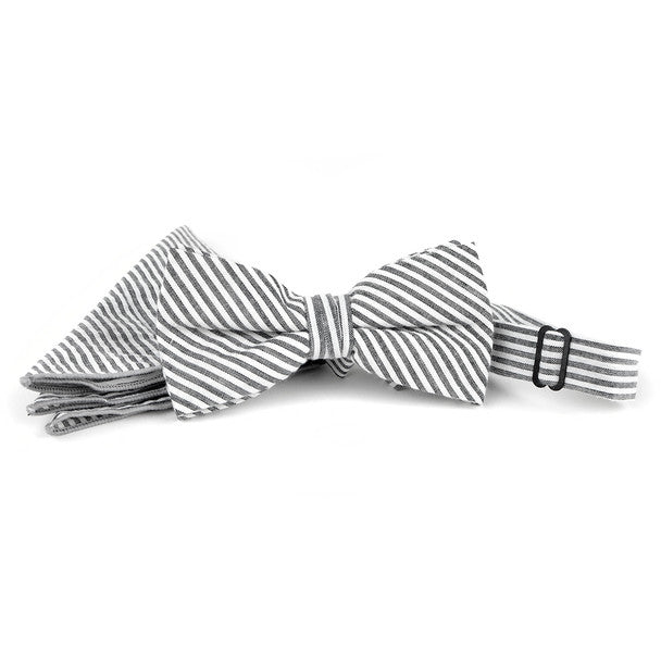 Men's Striped Seersucker Cotton Bow Tie & Hanky Set - CTBH1732 - Bundle Bus