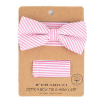 Men's Striped Seersucker Cotton Bow Tie & Hanky Set - CTBH1732 - Bundle Bus