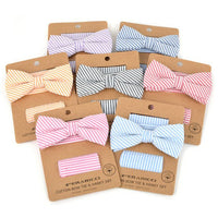 Men's Striped Seersucker Cotton Bow Tie & Hanky Set - CTBH1732 - Bundle Bus