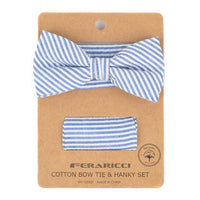 Men's Striped Seersucker Cotton Bow Tie & Hanky Set - CTBH1732 - Bundle Bus