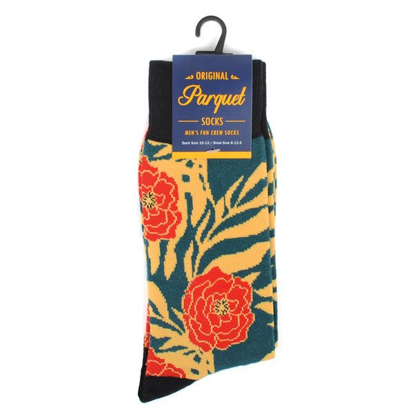 Men's Tropical Flower Novelty Socks - NVS19559-TL - Bundle Bus