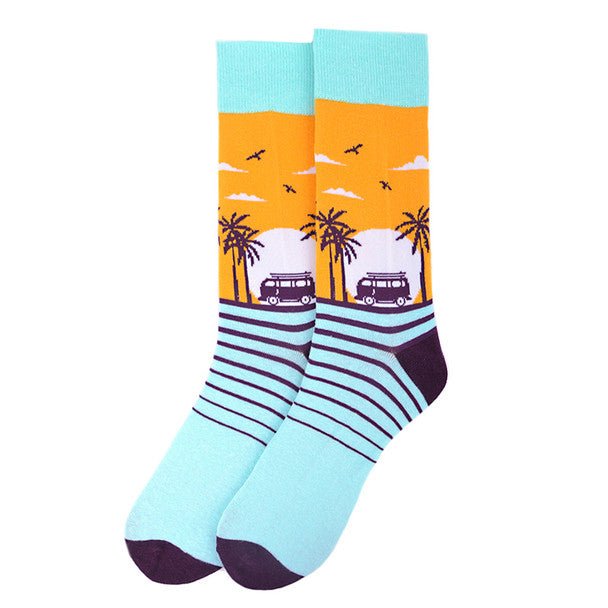 Men's Tropical Sunset Novelty Socks - NVS19551 - Bundle Bus