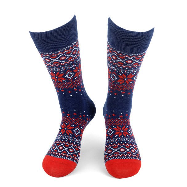 Men's Vintage Winter Pattern Novelty Socks - NVS19567-NV - Bundle Bus