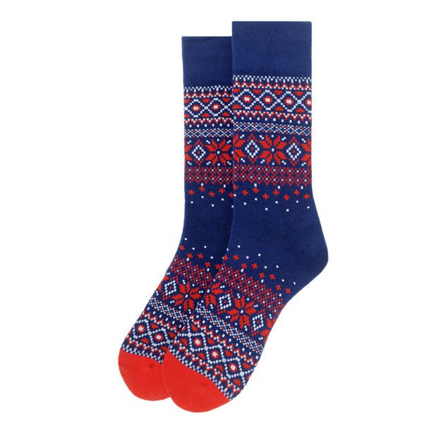 Men's Vintage Winter Pattern Novelty Socks - NVS19567-NV - Bundle Bus