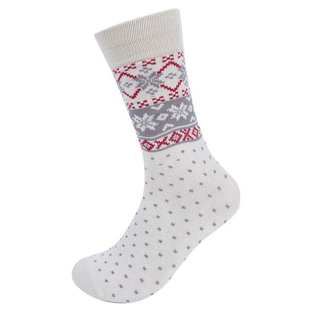 Men's White Snowflake Novelty Socks- NVS19619-WHT - Bundle Bus