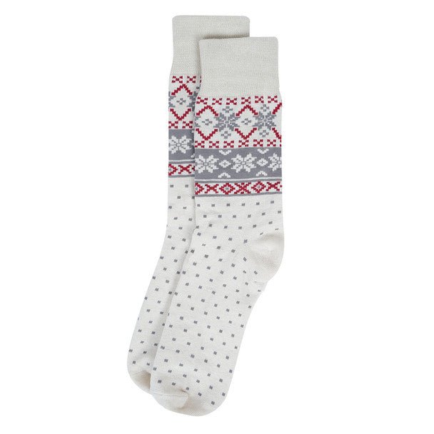 Men's White Snowflake Novelty Socks- NVS19619-WHT - Bundle Bus