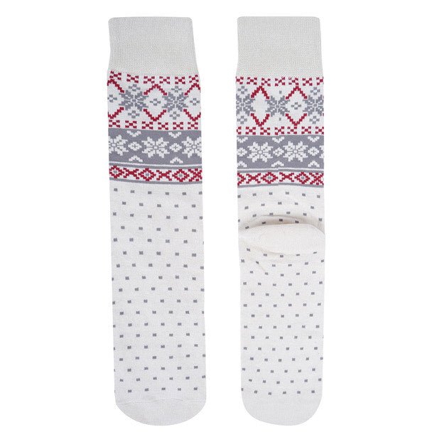 Men's White Snowflake Novelty Socks- NVS19619-WHT - Bundle Bus