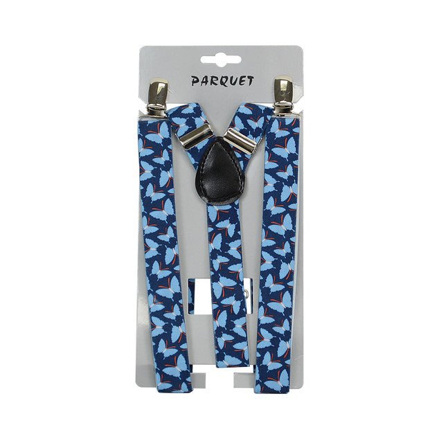 Men's Y-Back Butterfly Adjustable Elastic Blue Clip-on Suspenders - Bundle Bus