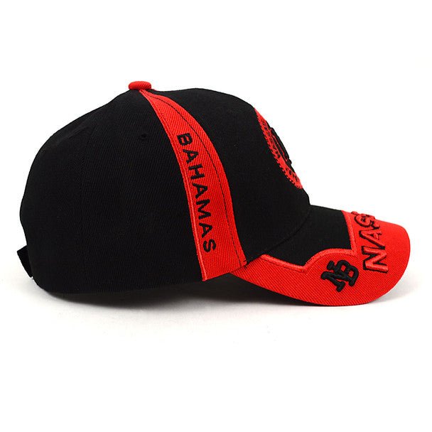 Nassau Bahamas Red & Black 3D Embroidered Baseball Cap, Hat EBC10295 - Bundle Bus