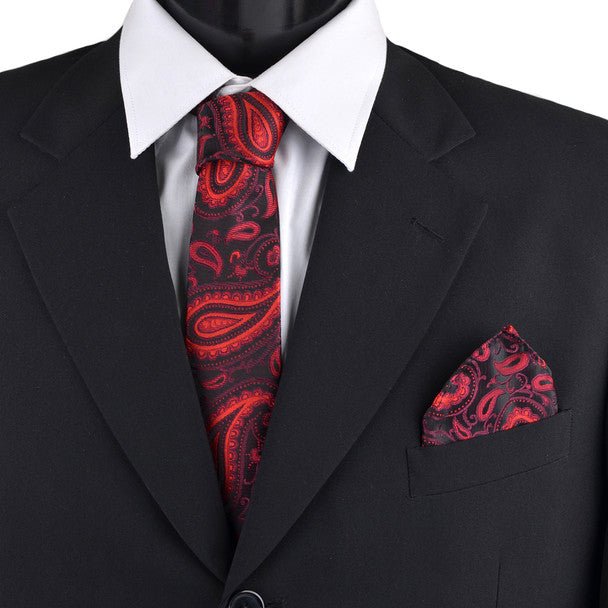 Paisley & Solid Tie with Matching Hanky Box Set - THX12-RD-1 - Bundle Bus