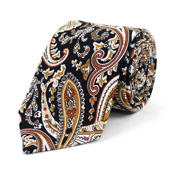 Paisley Wedding Black & Gold 2.5" Cotton Slim Tie - NVC17136 - Bundle Bus