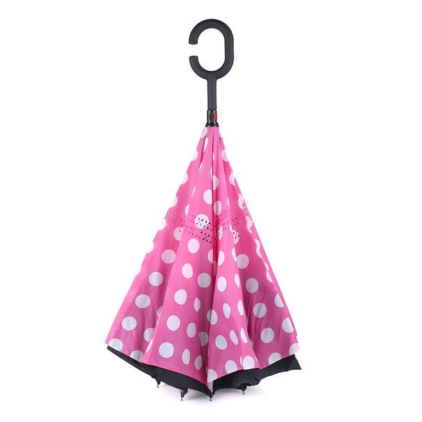 Pink Big Polka Dot Double Layer Inverted Umbrella - UM18063-1 - Bundle Bus