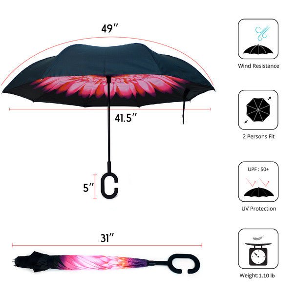 Pink Flower Double Layer Inverted Umbrella - IUM18056 - Bundle Bus