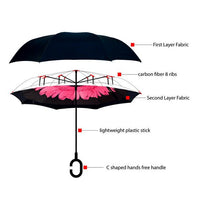 Pink Flower Double Layer Inverted Umbrella - UM18052-PK/BK - Bundle Bus