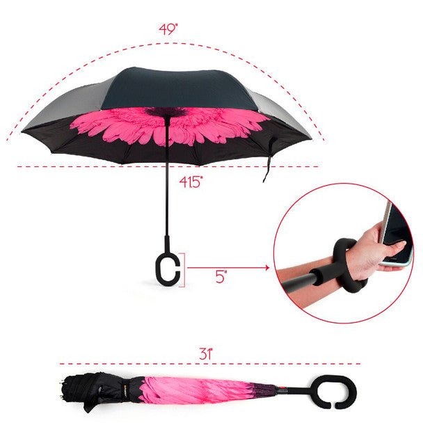 Pink Flower Double Layer Inverted Umbrella - UM18052-PK/BK - Bundle Bus