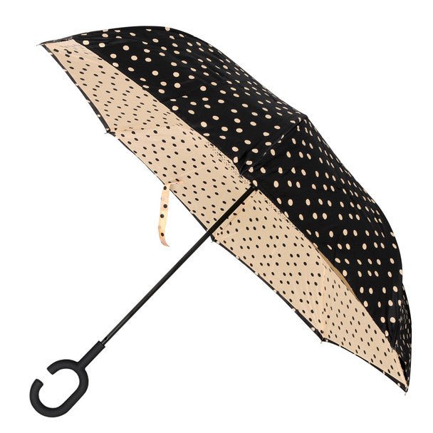 Polka Dot Reverse Open Inverted Umbrella- IUM18111-BK/WHT - Bundle Bus