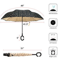 Polka Dot Reverse Open Inverted Umbrella- IUM18111-BK/WHT - Bundle Bus