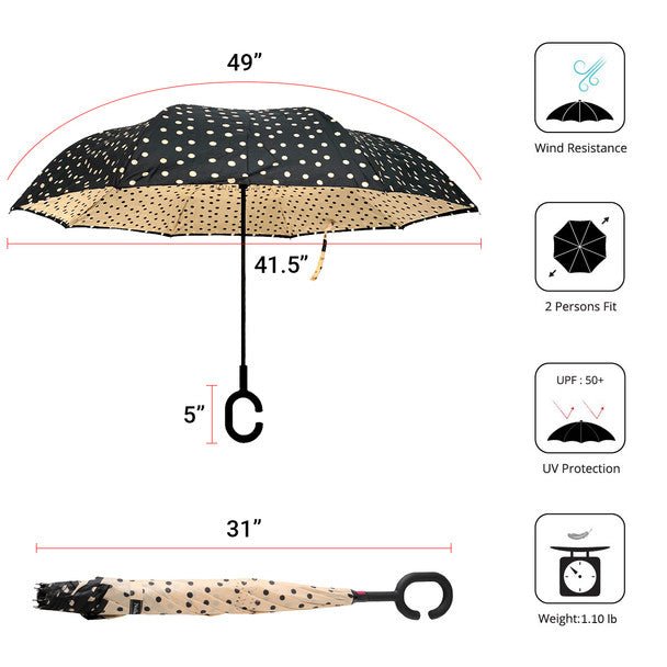 Polka Dot Reverse Open Inverted Umbrella- IUM18111-BK/WHT - Bundle Bus