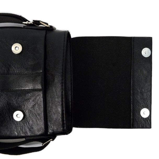 PU Leather Black Small Crossbody Messenger Bag - FBG1837 - Bundle Bus