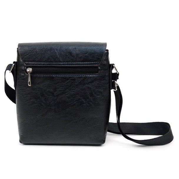 PU Leather Black Small Crossbody Messenger Bag - FBG1837 - Bundle Bus