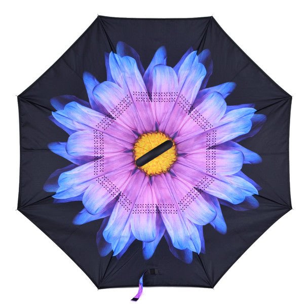 Purple and Blue Flower Double Layer Inverted Umbrella - UM18076 - Bundle Bus