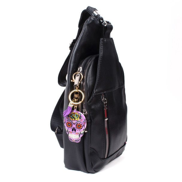 Purple Sugar Skull Tassel Keychain-31663TZ-G - Bundle Bus