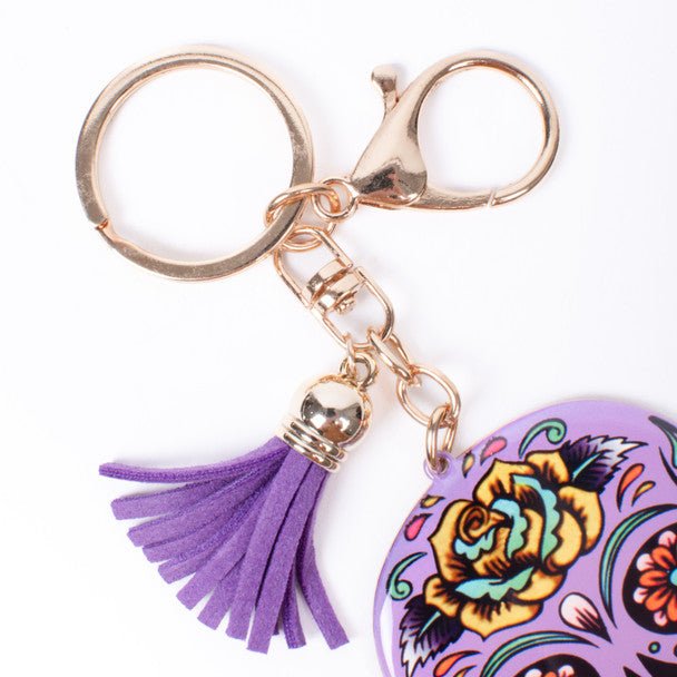 Purple Sugar Skull Tassel Keychain-31663TZ-G - Bundle Bus