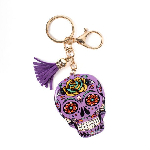 Purple Sugar Skull Tassel Keychain-31663TZ-G - Bundle Bus