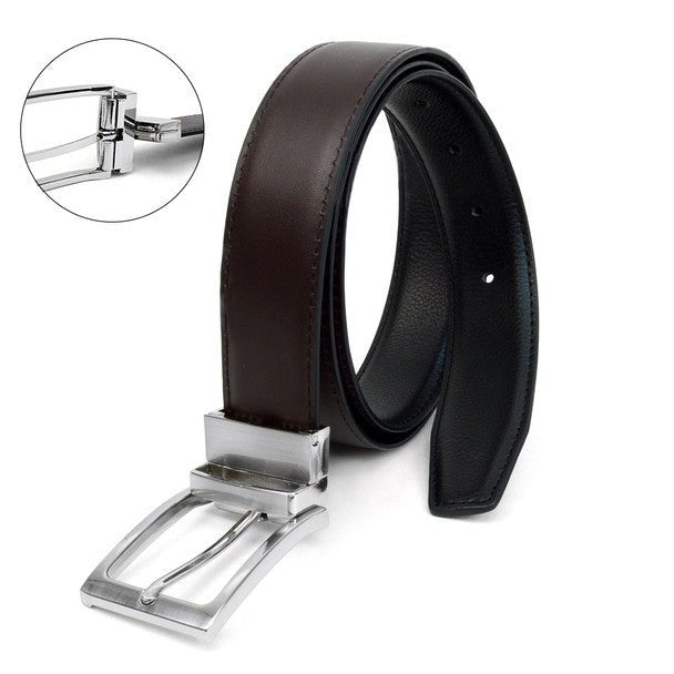 Reversible Genuine Leather Belt with Rotated Buckle - RVMGLB-1 - Bundle Bus