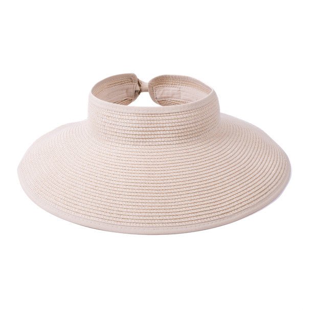 Rollable Solid Color Straw Visor Sun Hat- LFH190114 - Bundle Bus