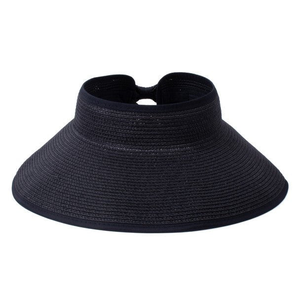 Rollable Solid Color Straw Visor Sun Hat- LFH190114 - Bundle Bus