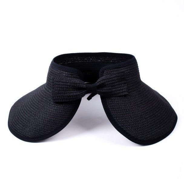 Rollable Solid Color Straw Visor Sun Hat- LFH190114 - Bundle Bus