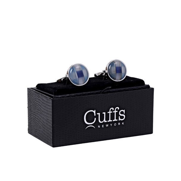 Silver and Blue Round Glass Stain Cufflinks-CL1807 - Bundle Bus