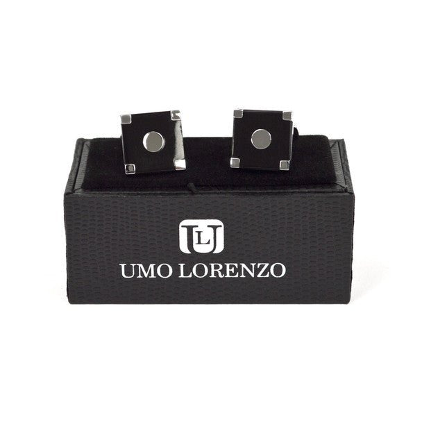 Silver Corner Black Square Target Brass Cufflinks - Bundle Bus