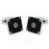 Silver Corner Black Square Target Brass Cufflinks - Bundle Bus