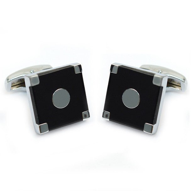 Silver Corner Black Square Target Brass Cufflinks - Bundle Bus