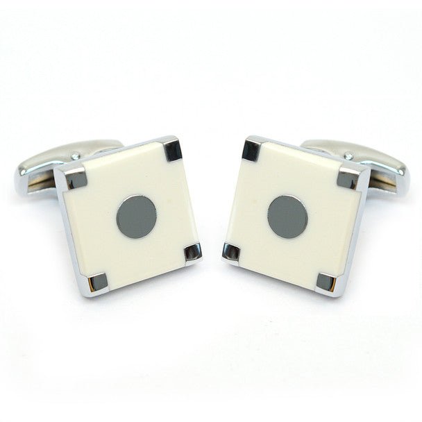 Silver Corner White Square Target Brass Cufflinks - Bundle Bus