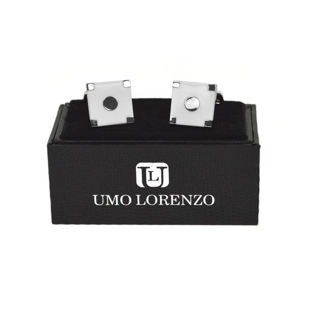 Silver Corner White Square Target Brass Cufflinks - Bundle Bus