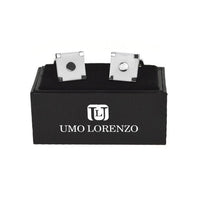 Silver Corner White Square Target Brass Cufflinks - Bundle Bus